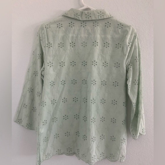Liz Claiborne Eyelet Cotton Collared Blouse Seafoam Green Women’s Tunic - Picture 5 of 10